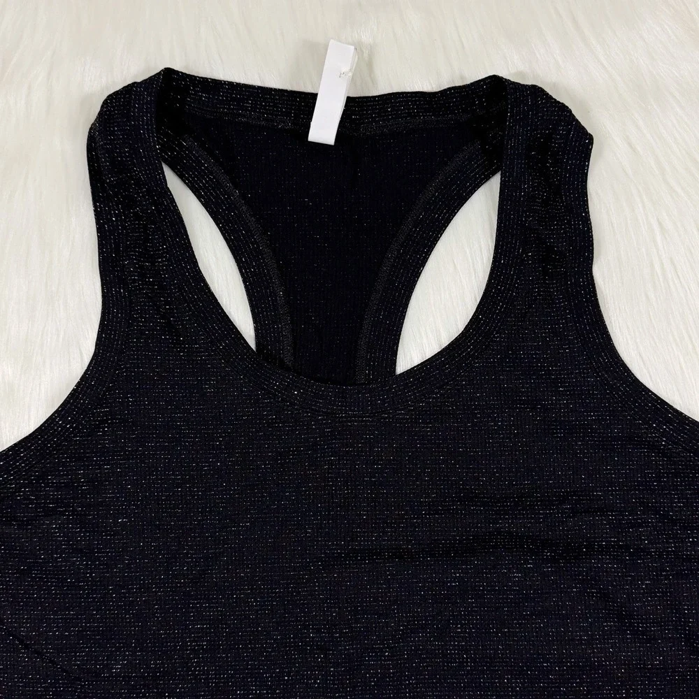 Athleta Size Large Black Shimmer Glitter Sparkle Seamless Racerback Tank Top